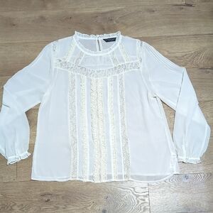 Dorothy Perkins Cream Lace Detail Victorian Romantic Sheer Blouse sz 14